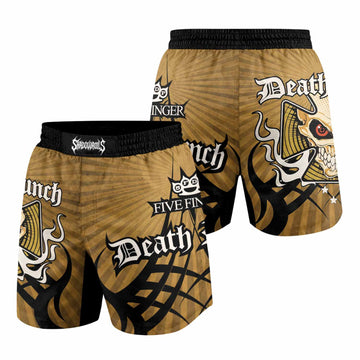 Five Finger Death Punch Gold V Grappling Shorts - front and back view