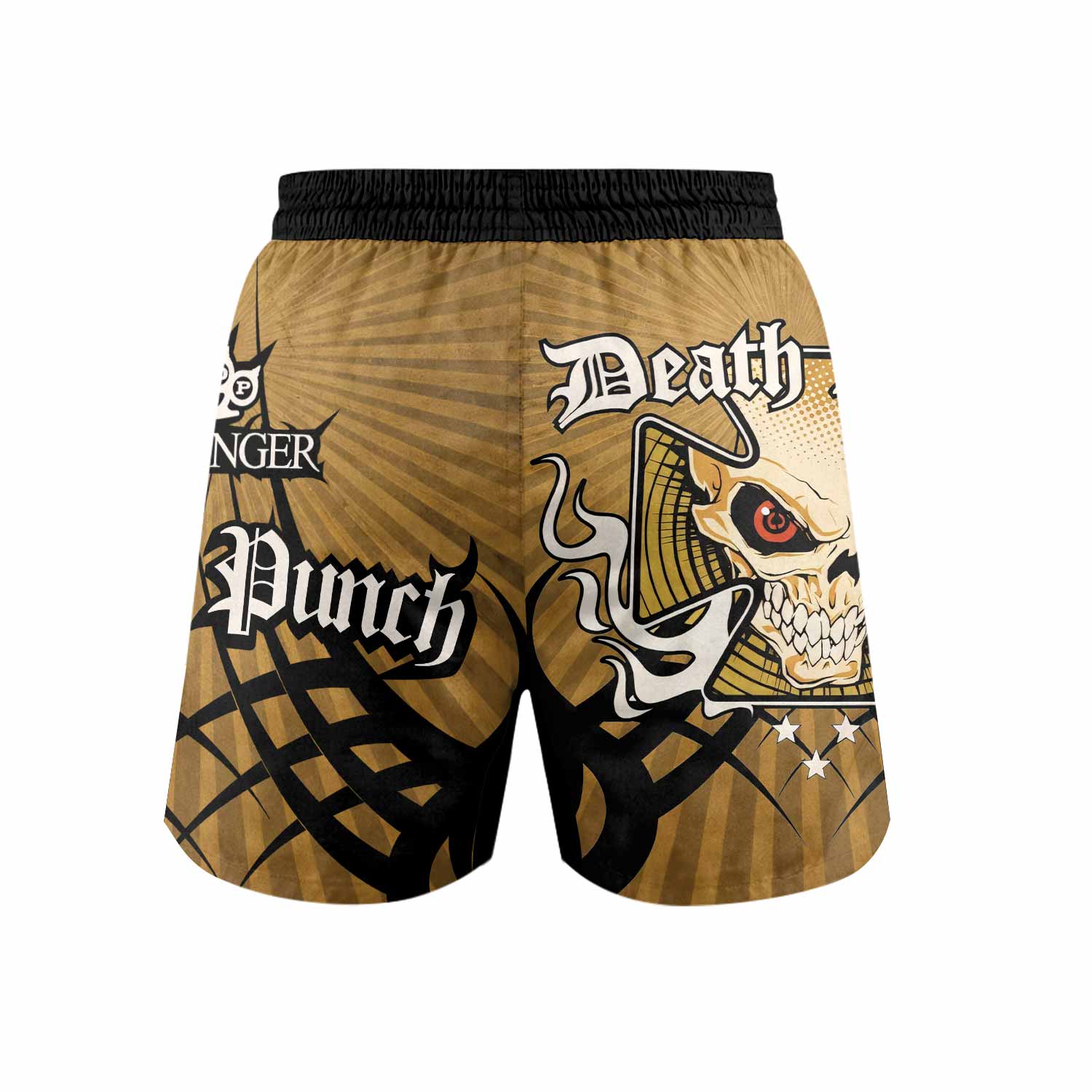 Five Finger Death Punch Gold V Grappling Shorts - back view mockup
