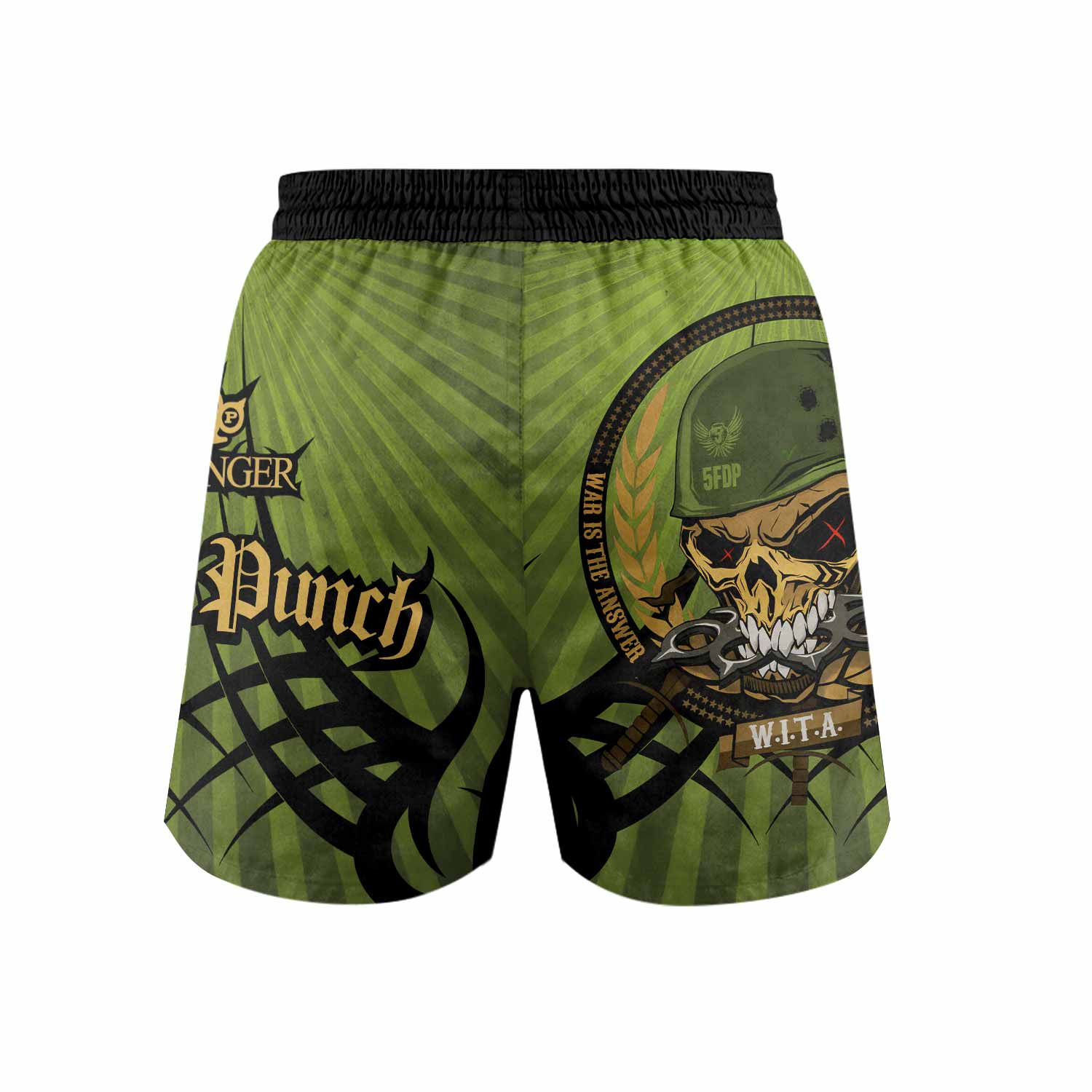 Five Finger Death Punch Green V Grappling Shorts - back view mockup
