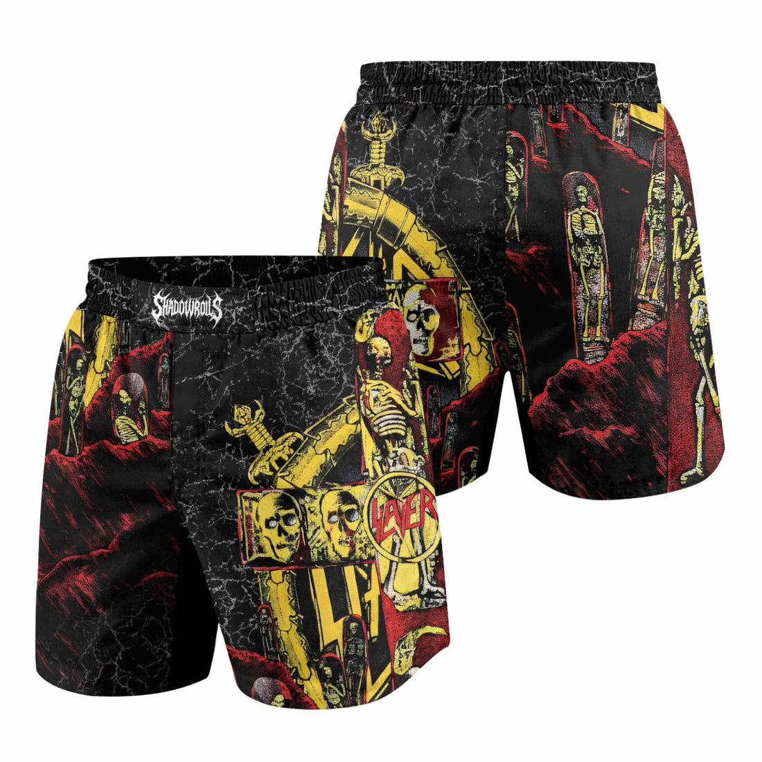 Vintage 1991 Slayer Grappling Shorts - front and back view