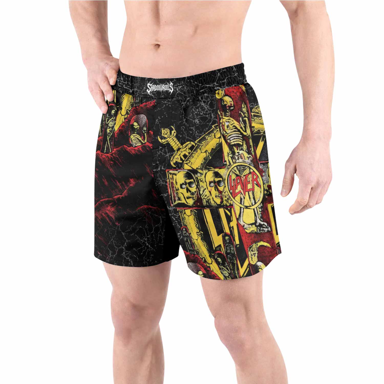 Vintage 1991 Slayer Grappling Shorts - front view lifestyle