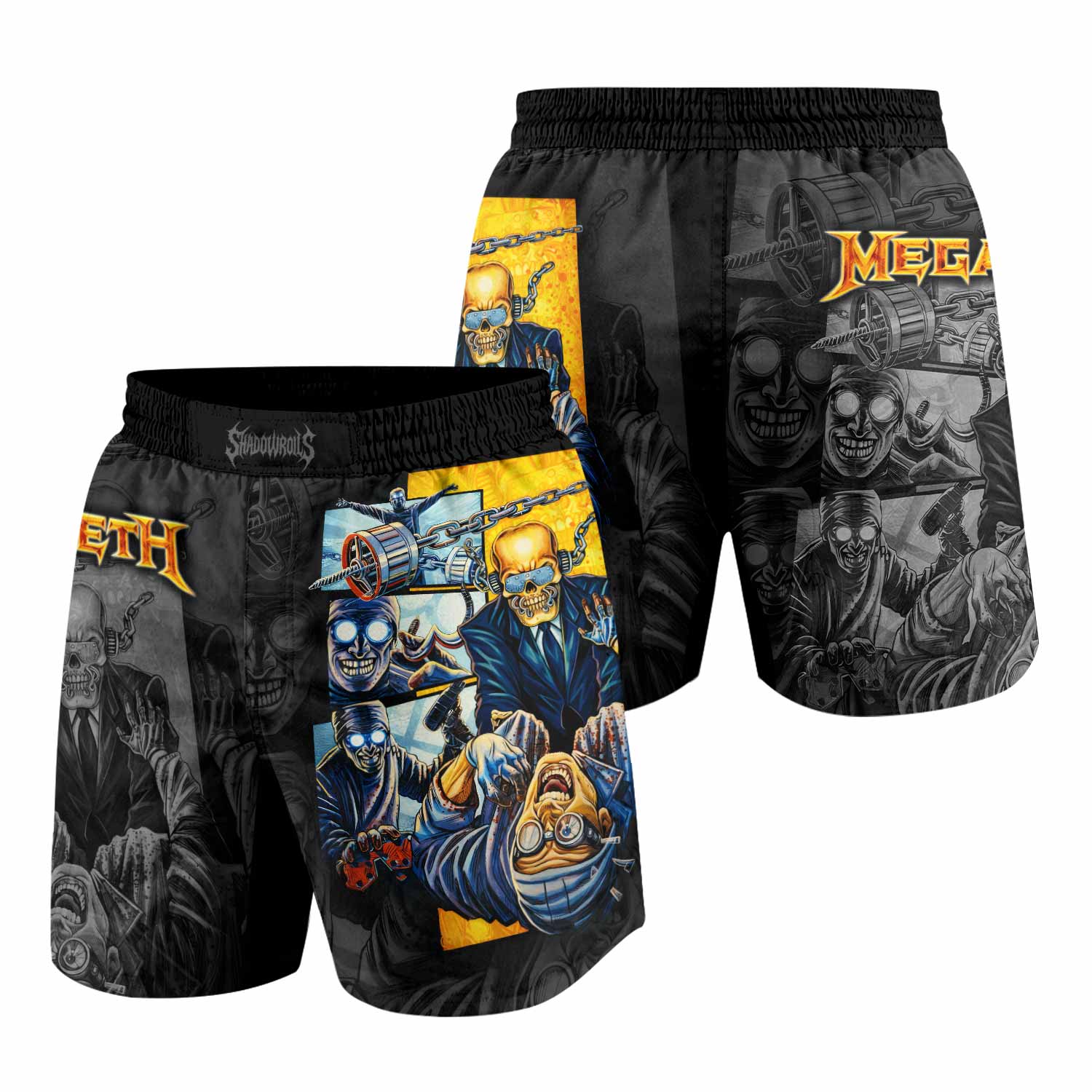 Megadeth Bloodstock Euro Tour Grappling Shorts - front and back view