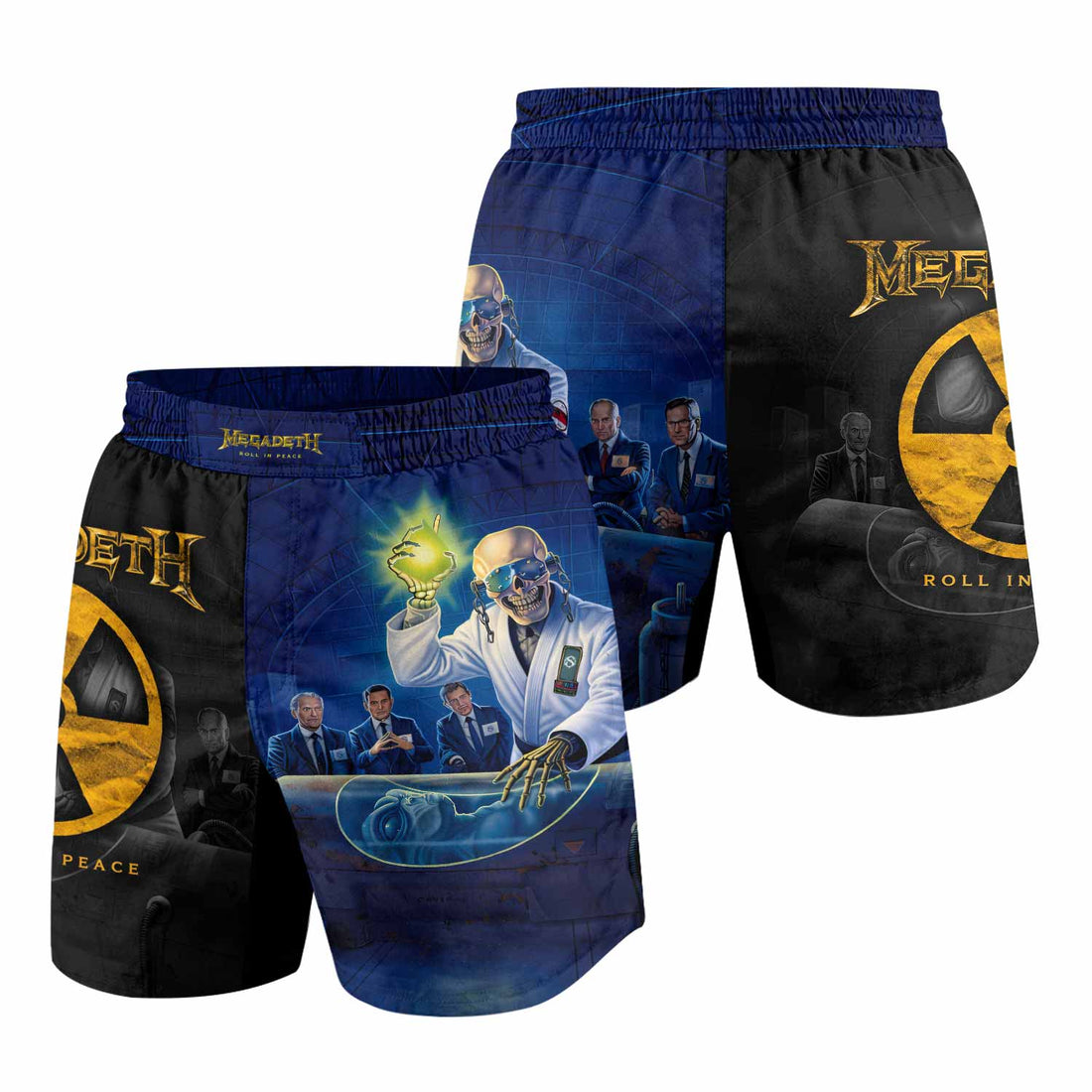 Megadeth Roll In Peace Grappling Shorts - front and back view
