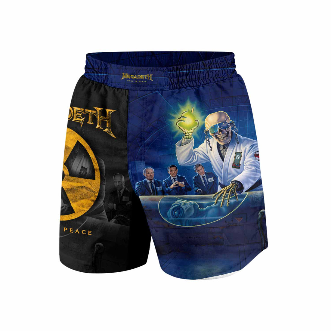 Megadeth Roll In Peace Grappling Shorts - front and back view