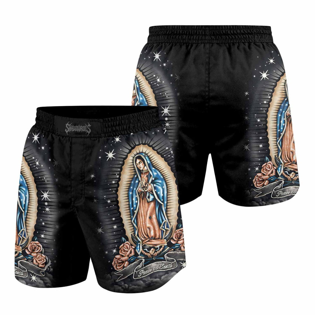 Peace on Earth Grappling Shorts - front and back view