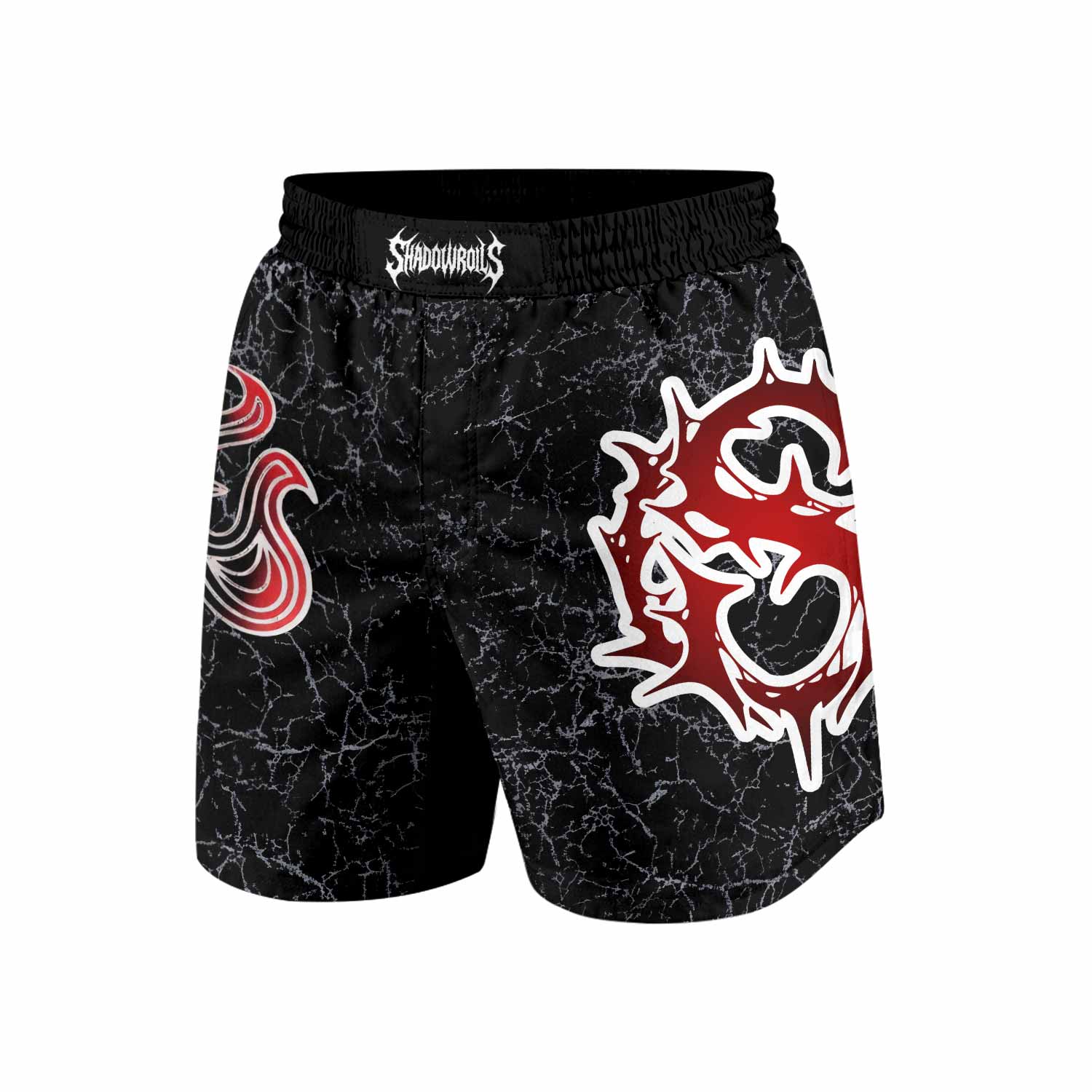 Crimson Faith Cross Grappling Shorts - front view mockup