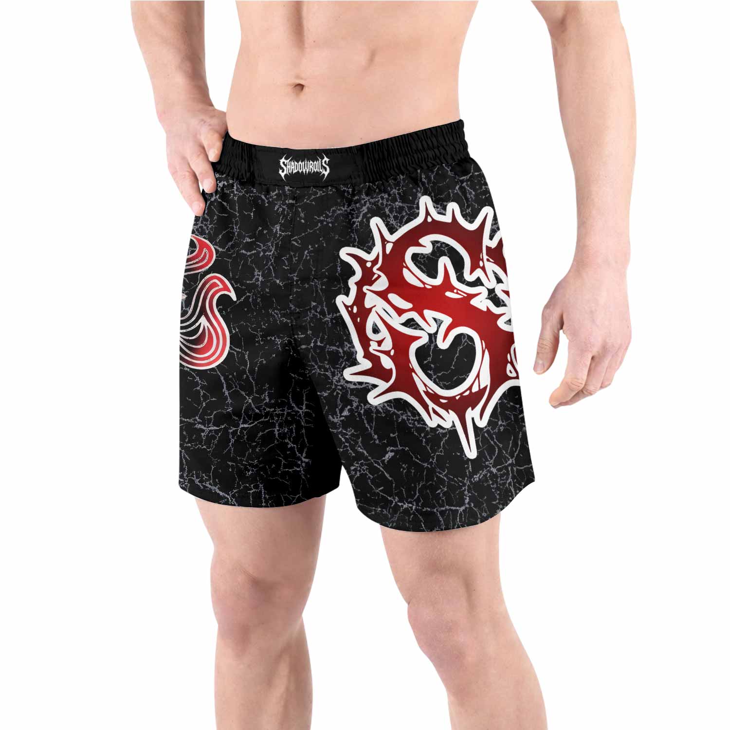 Crimson Faith Cross Grappling Shorts - front view lifestyle