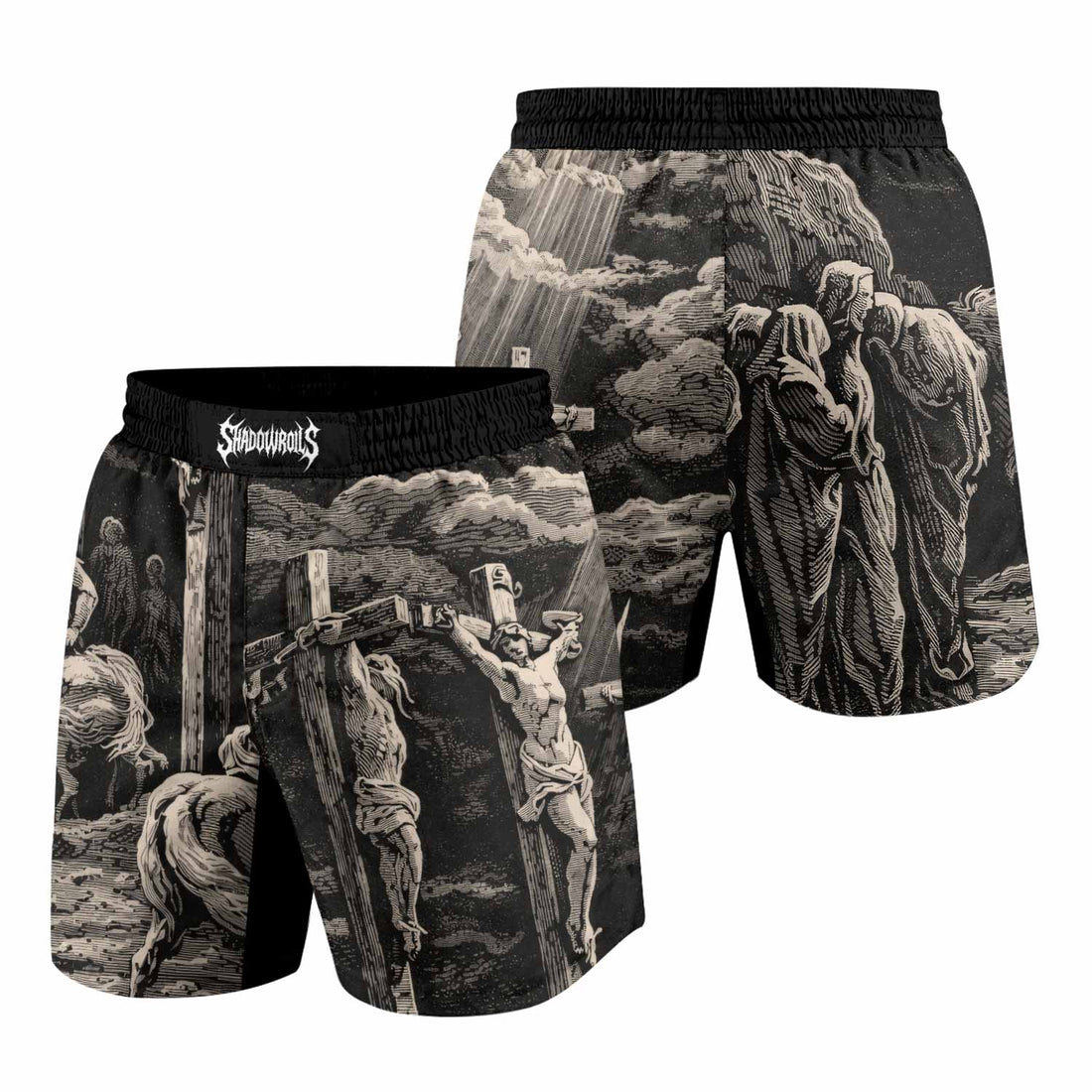 By His Stripes We Are Healed Grappling Shorts - front and back view