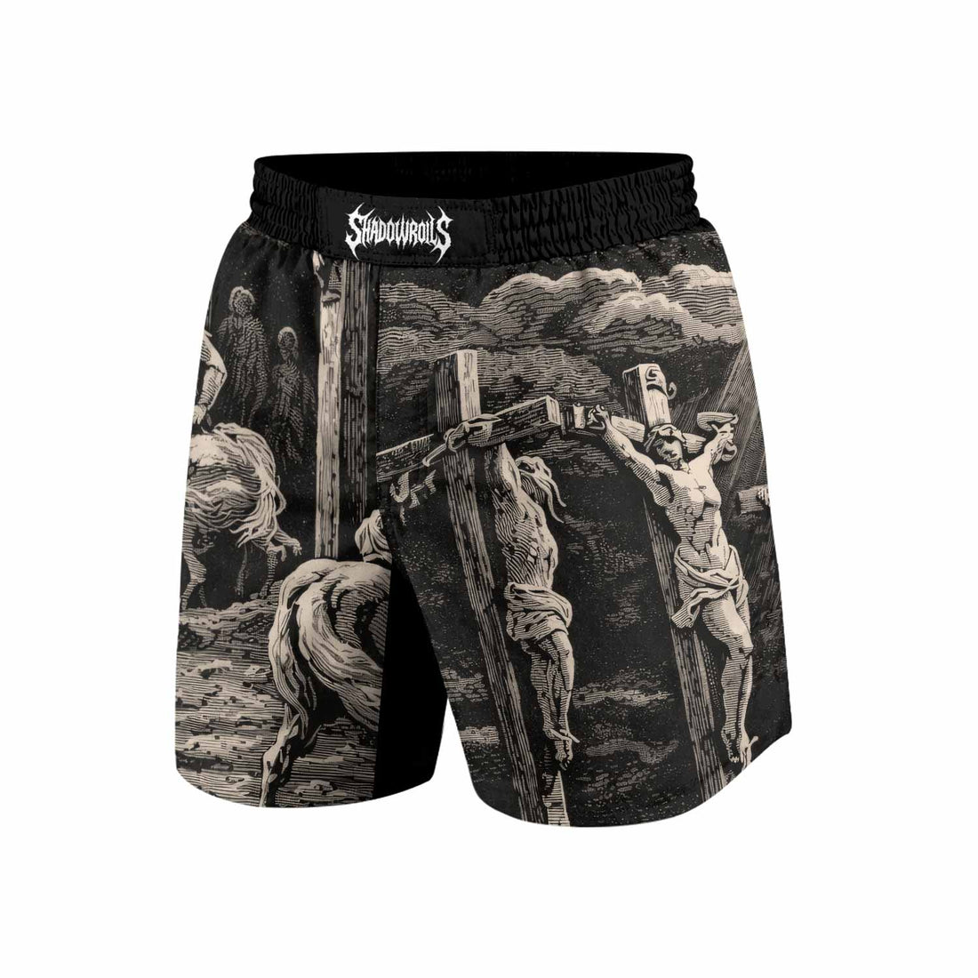 By His Stripes We Are Healed Grappling Shorts - front and back view
