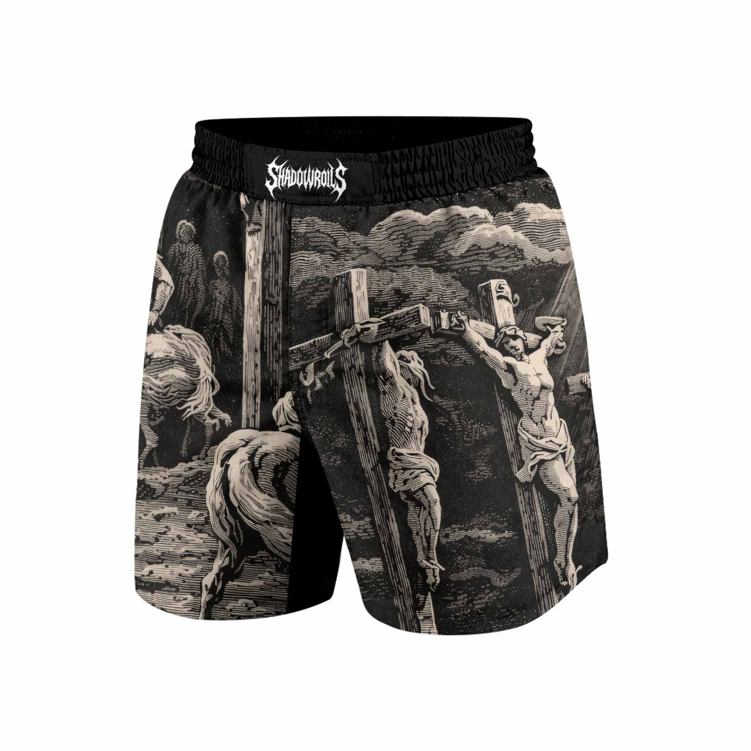By His Stripes We Are Healed Grappling Shorts - front view mockup