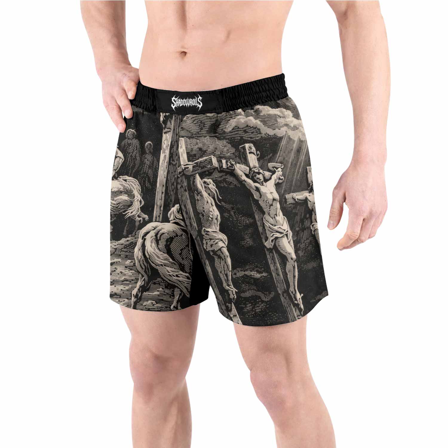By His Stripes We Are Healed Grappling Shorts - front view lifestyle