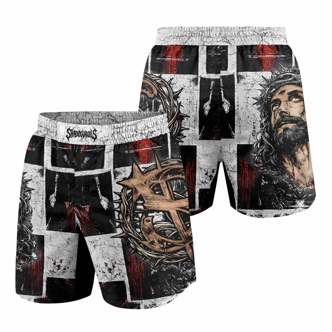Man of Sorrows Grappling Shorts - front and back view