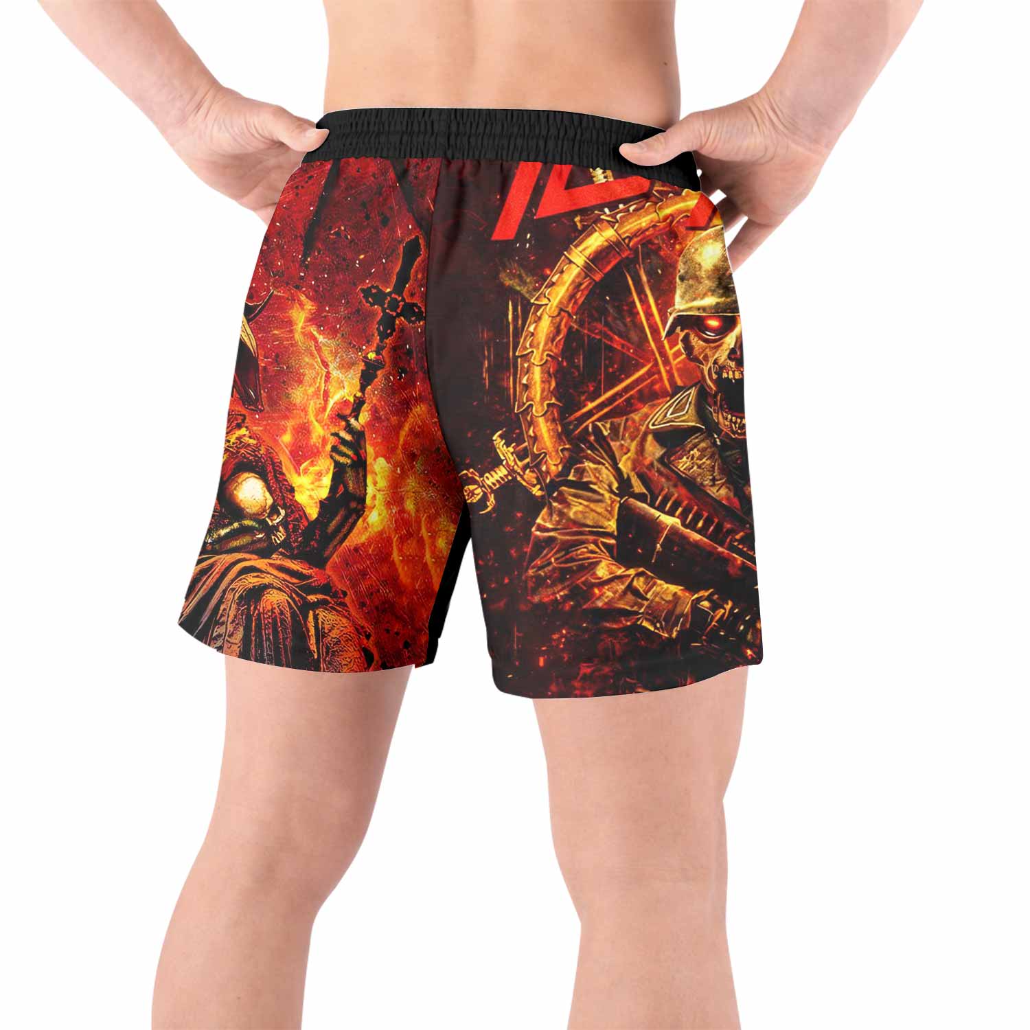 Slayer Goat Skull Grappling Shorts - back view lifestyle