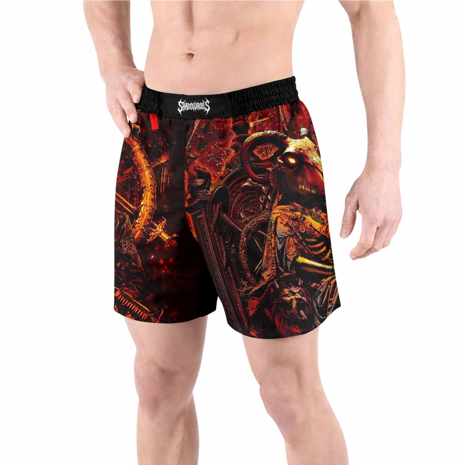 Slayer Goat Skull Grappling Shorts - front view lifestyle