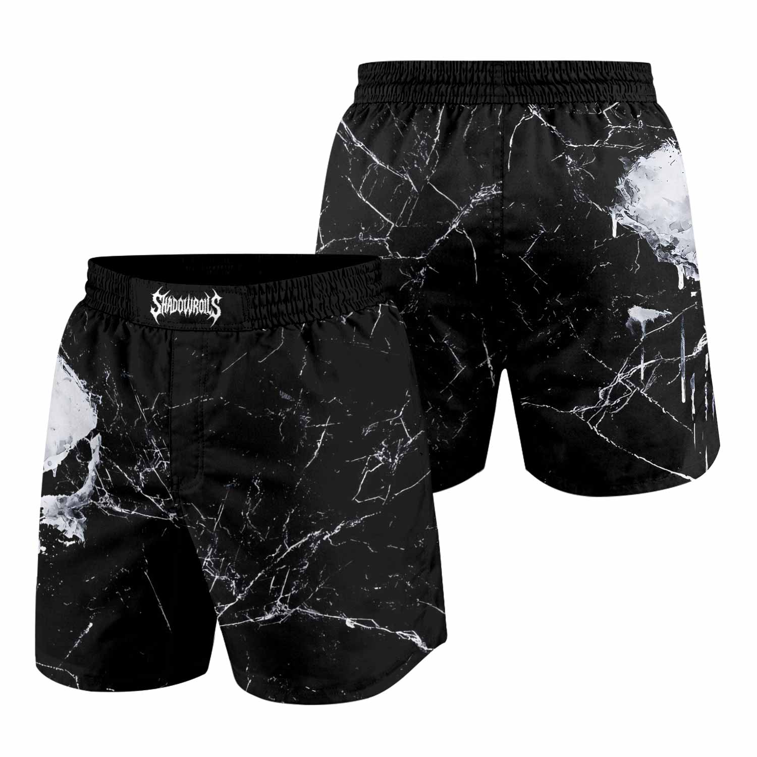 Punisher War Skull Grappling Shorts - front and back view
