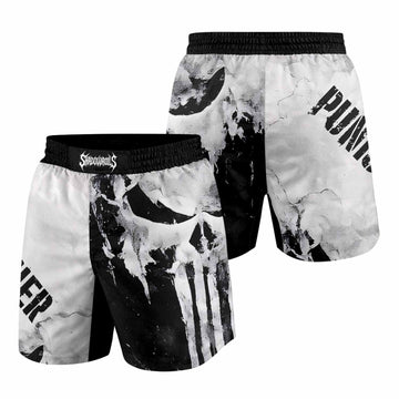 Punisher Ghost Skull Grappling Shorts - front and back view