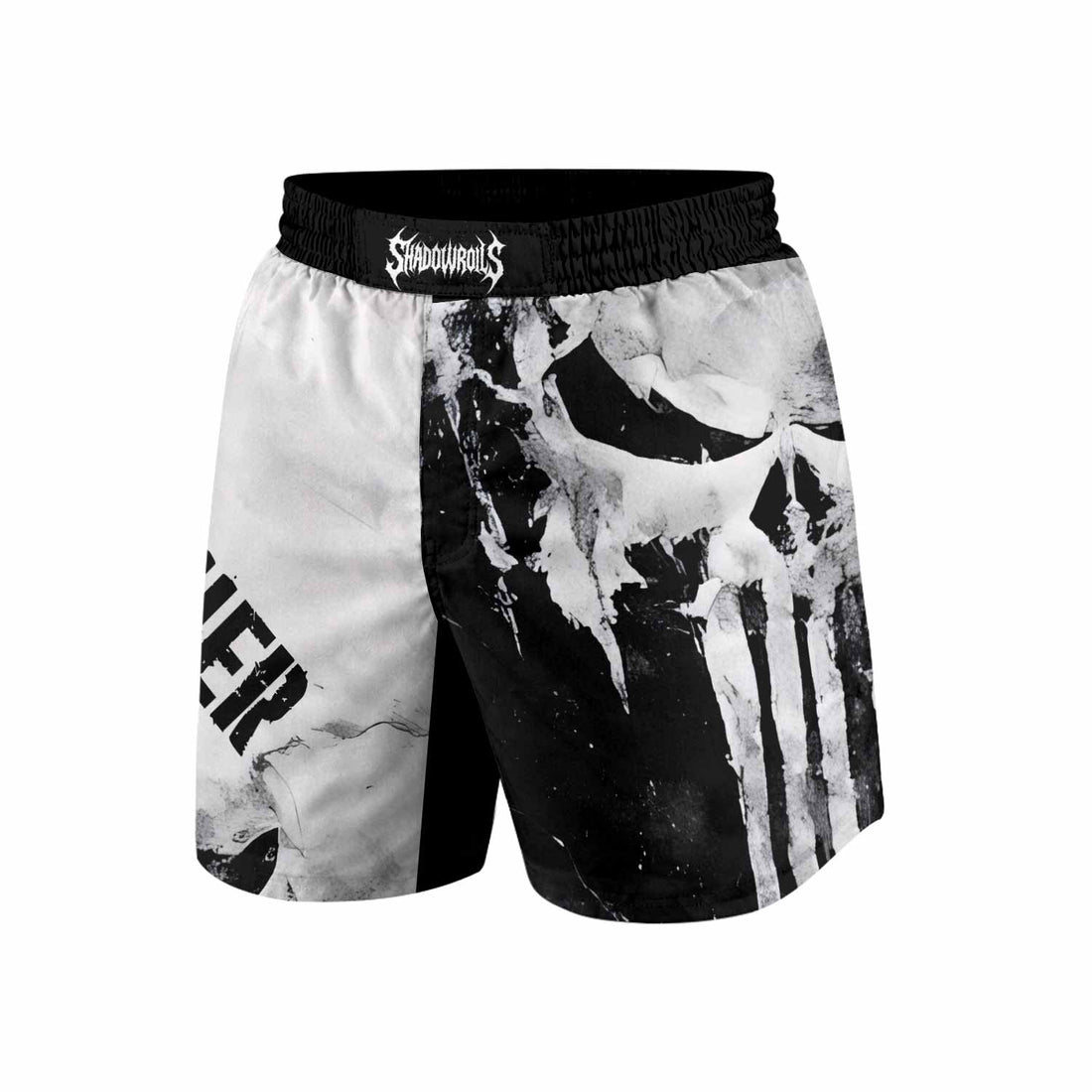 Punisher Ghost Skull Grappling Shorts - front and back view