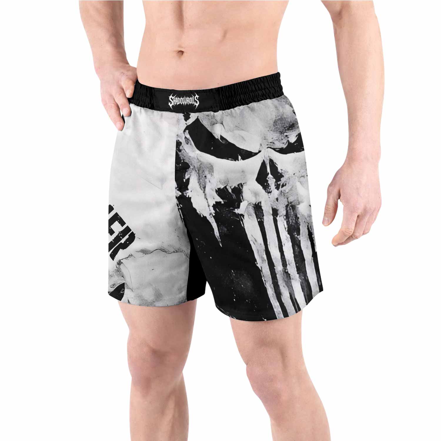 Punisher Ghost Skull Grappling Shorts - front view lifestyle