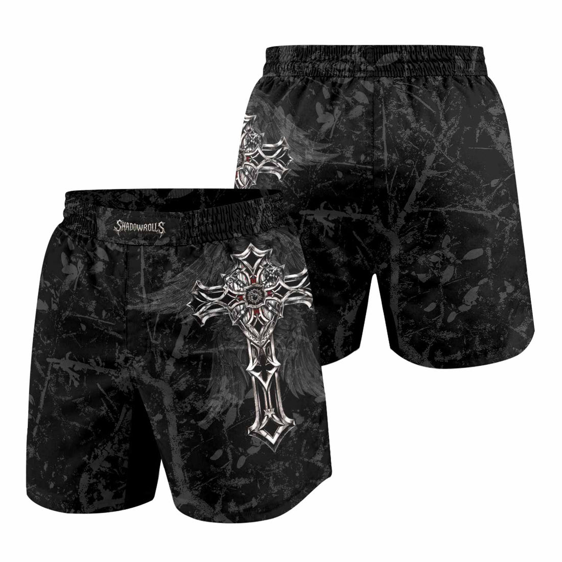 Crown of Thorns Cross Grappling Shorts - front and back view