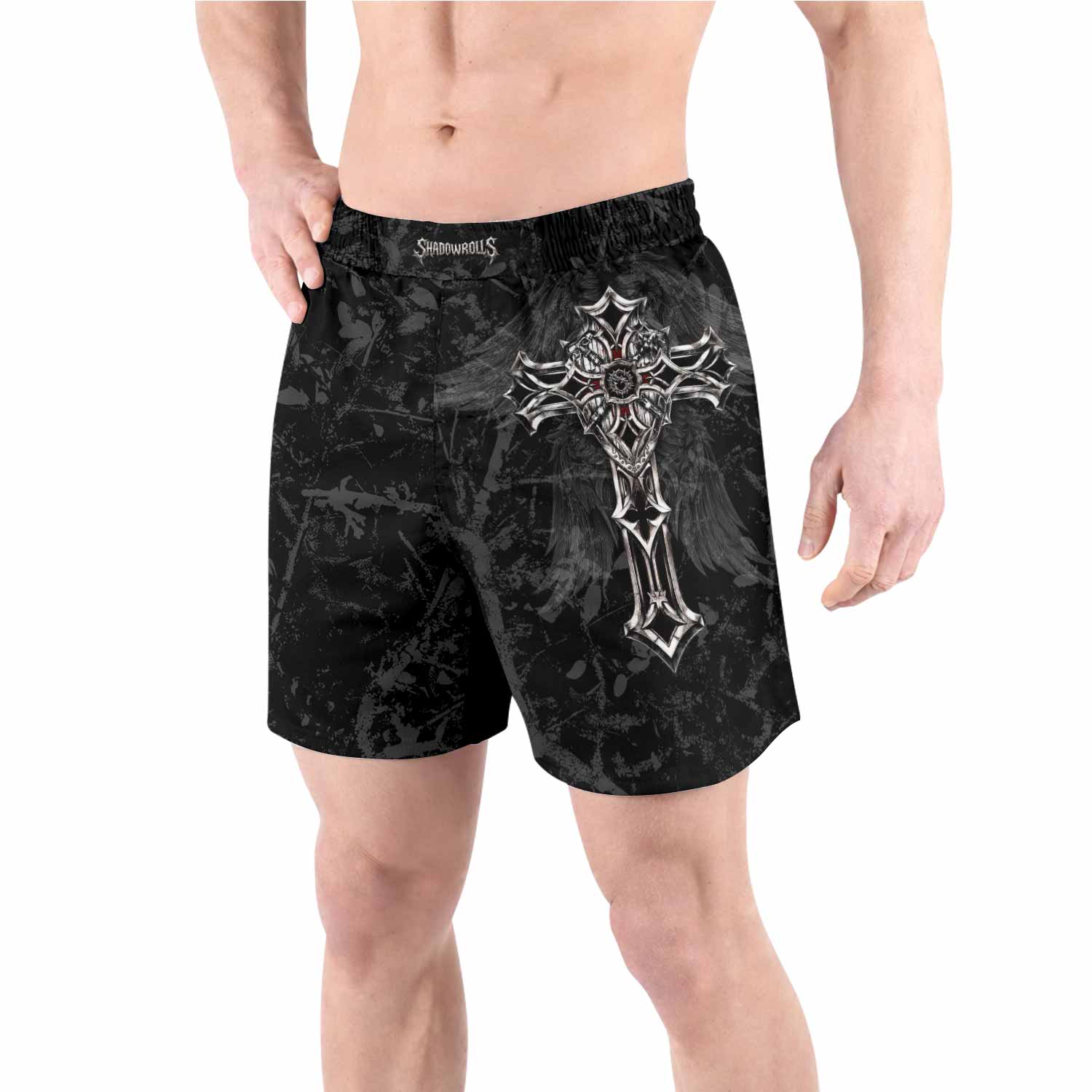 Crown of Thorns Cross Grappling Shorts - front view lifestyle