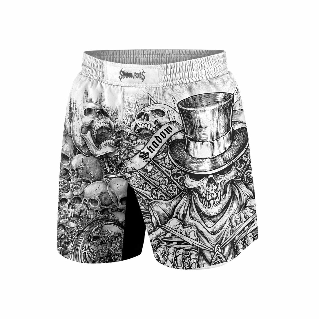 Memento Mori Skull Grappling Shorts - front and back view