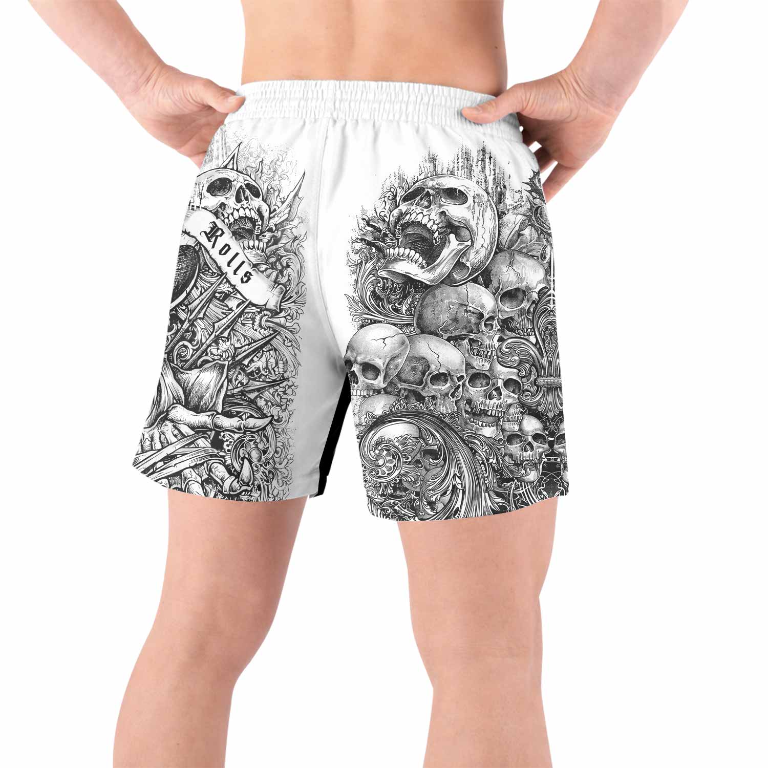 Memento Mori Skull Grappling Shorts - back view lifestyle
