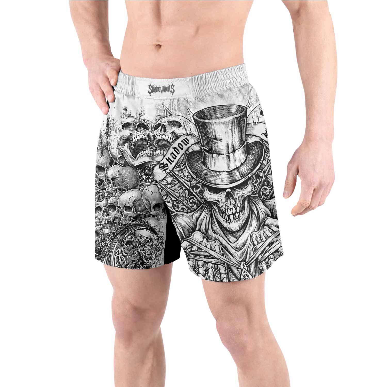 Memento Mori Skull Grappling Shorts - front view lifestyle