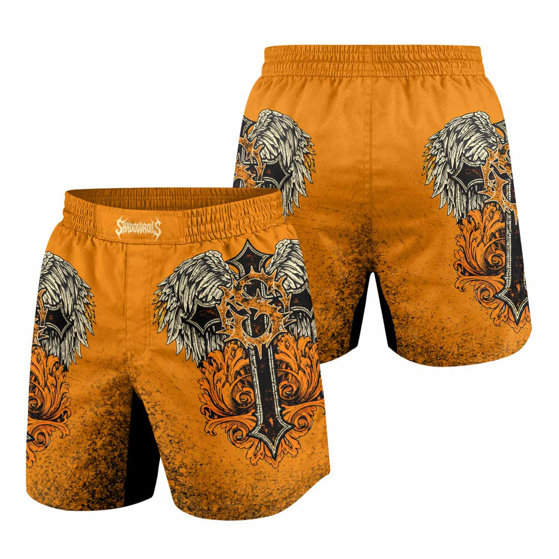 Faith Over Fear Crown Cross Grappling Shorts - front and back view