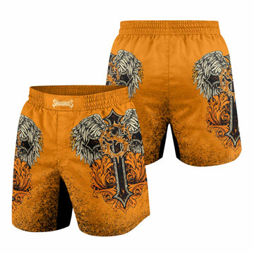 Faith Over Fear Crown Cross Grappling Shorts - front and back view