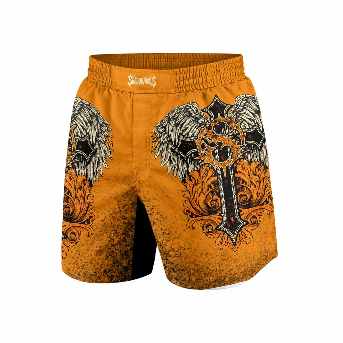 Faith Over Fear Crown Cross Grappling Shorts - front and back view