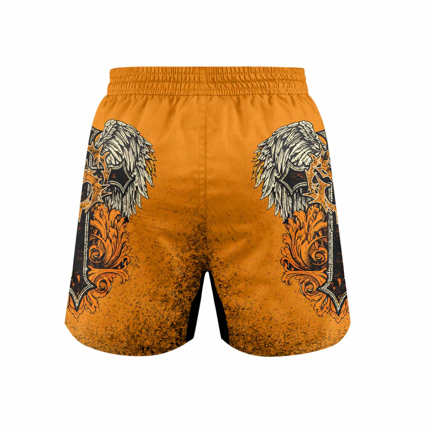 Faith Over Fear Crown Cross Grappling Shorts - back view mockup