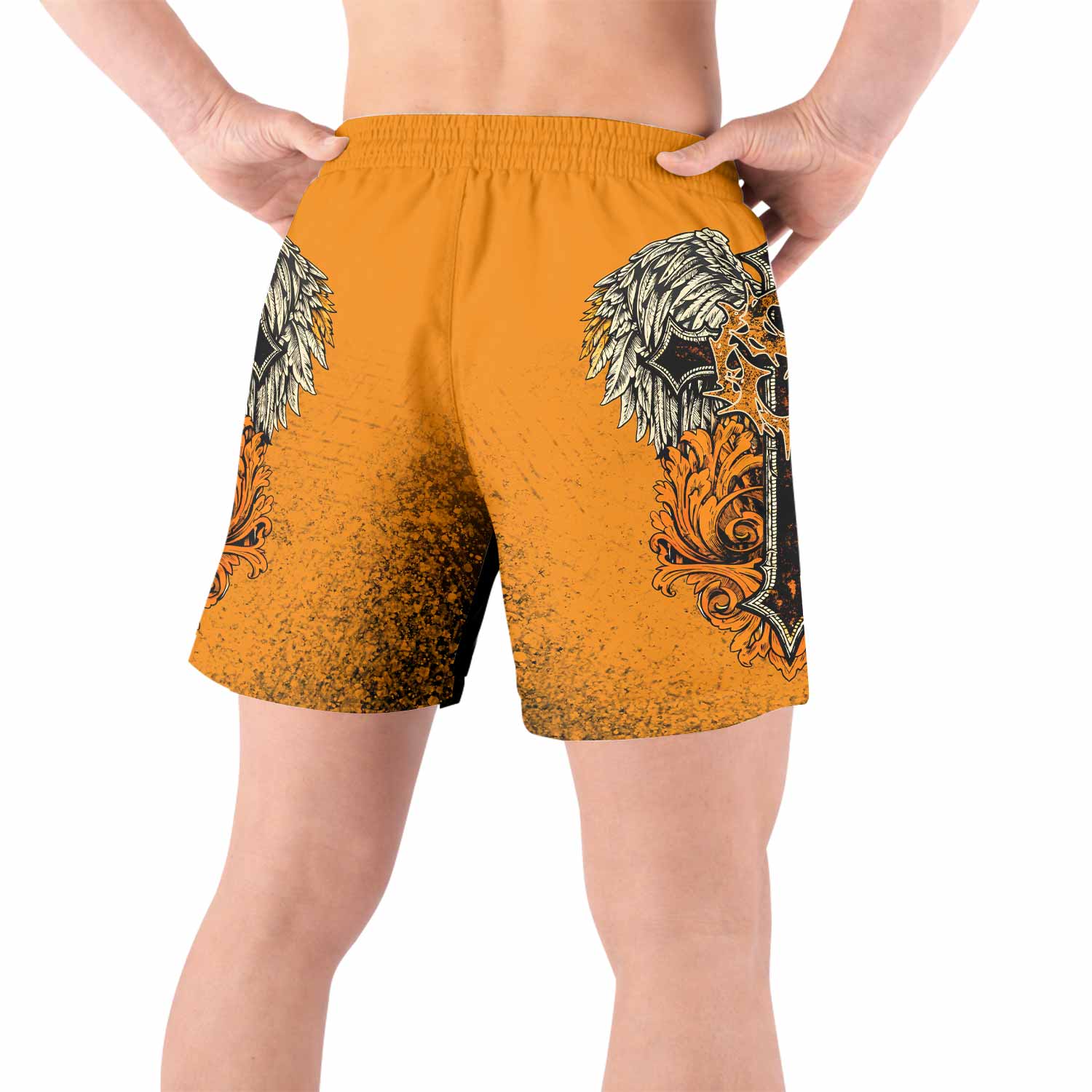 Faith Over Fear Crown Cross Grappling Shorts - back view lifestyle