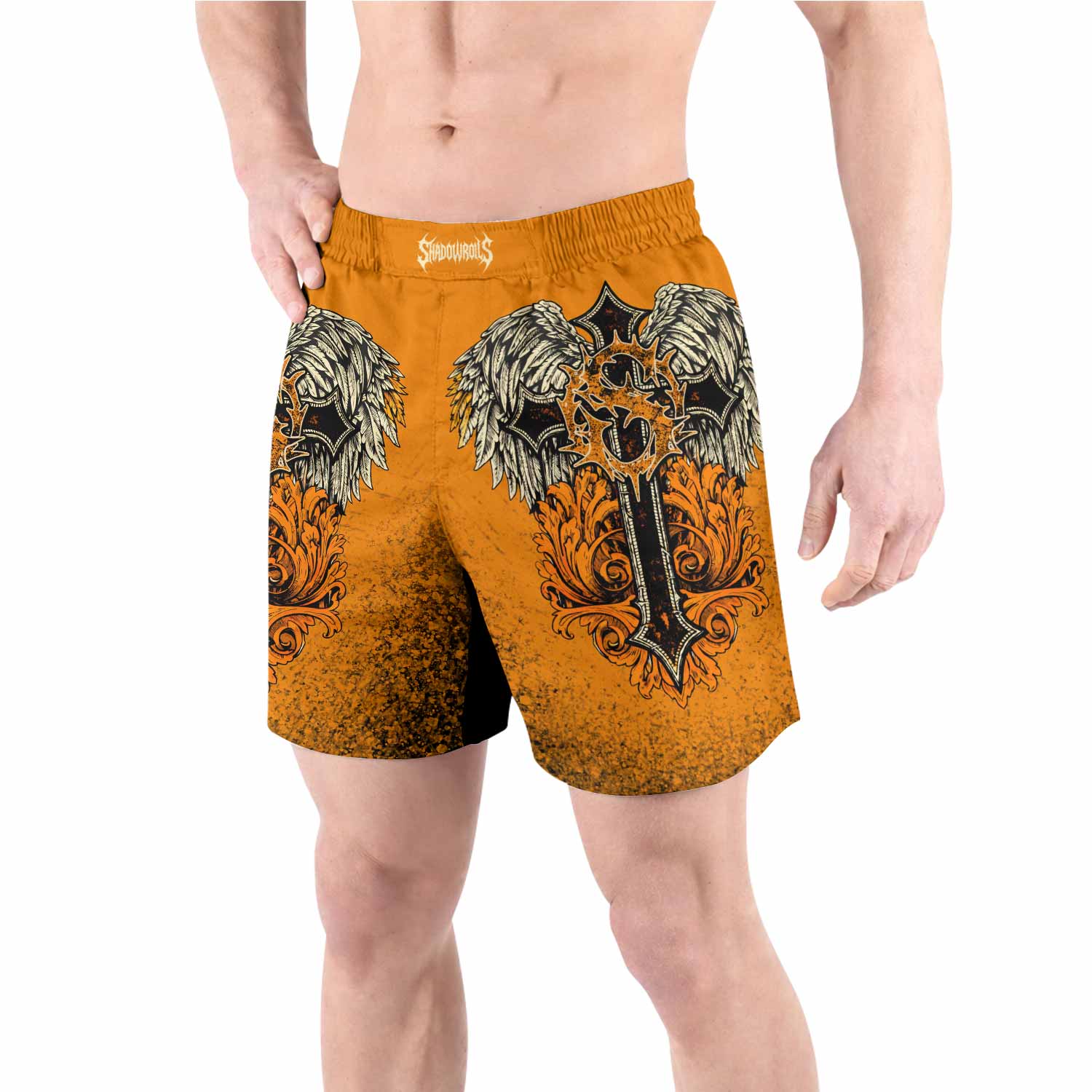 Faith Over Fear Crown Cross Grappling Shorts - front view lifestyle
