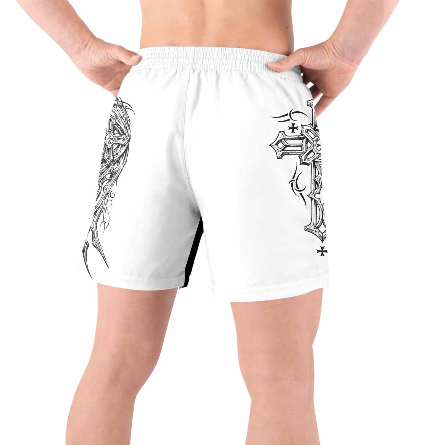 Angel Wings Cross Grappling Shorts - back view lifestyle