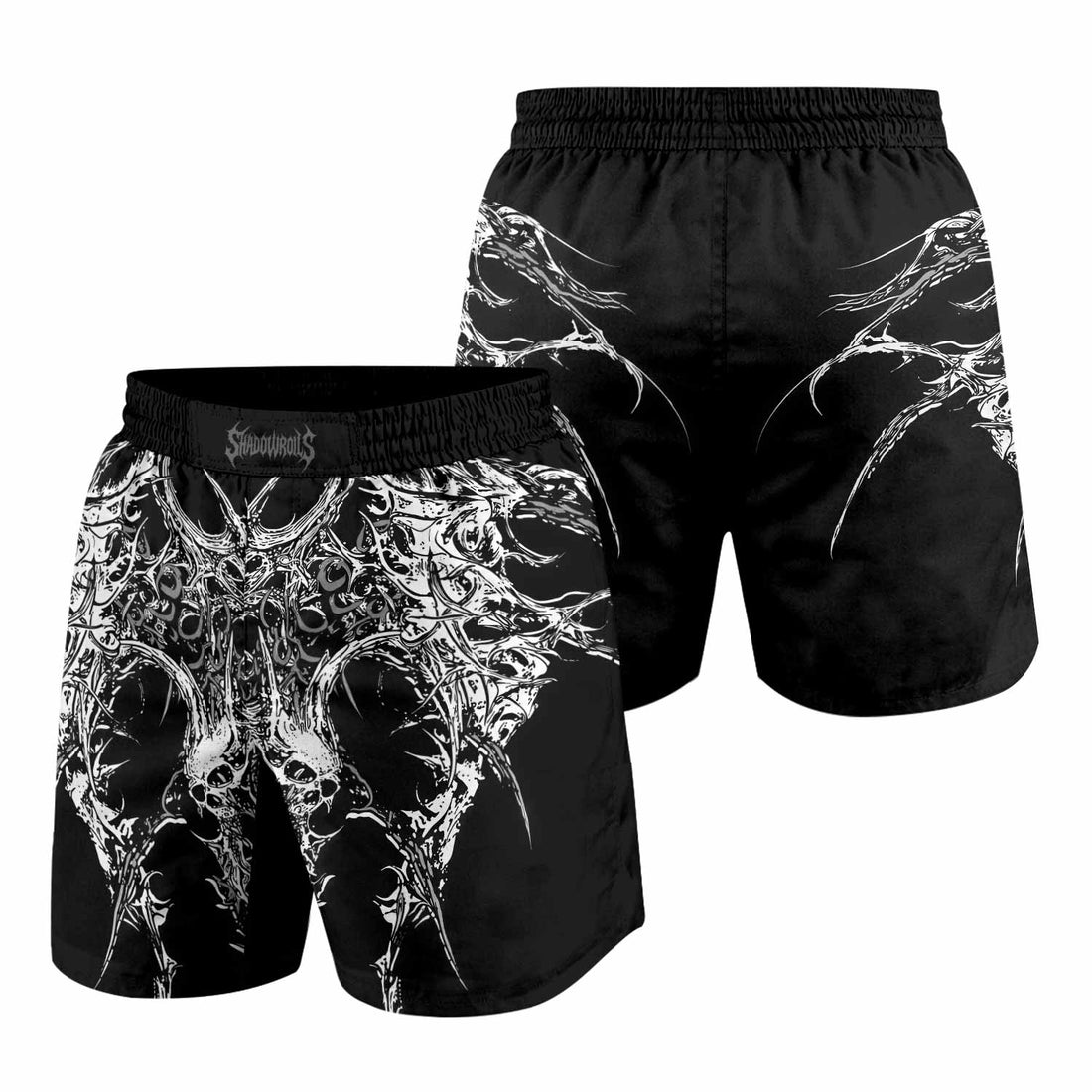 Mortalis Dark Spine Grappling Shorts - front and back view
