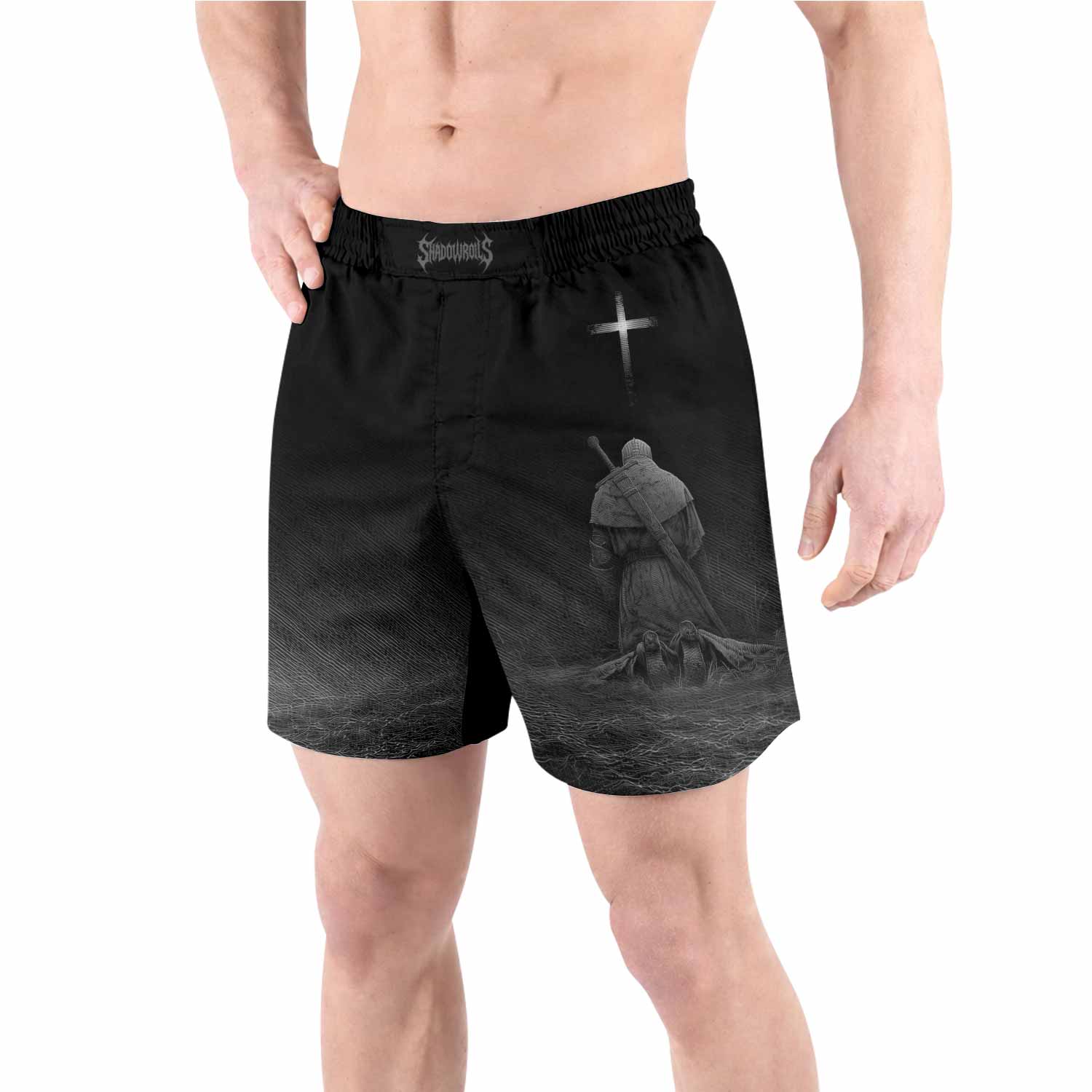 Psalms 23:4 NIV Grappling Shorts - front view lifestyle