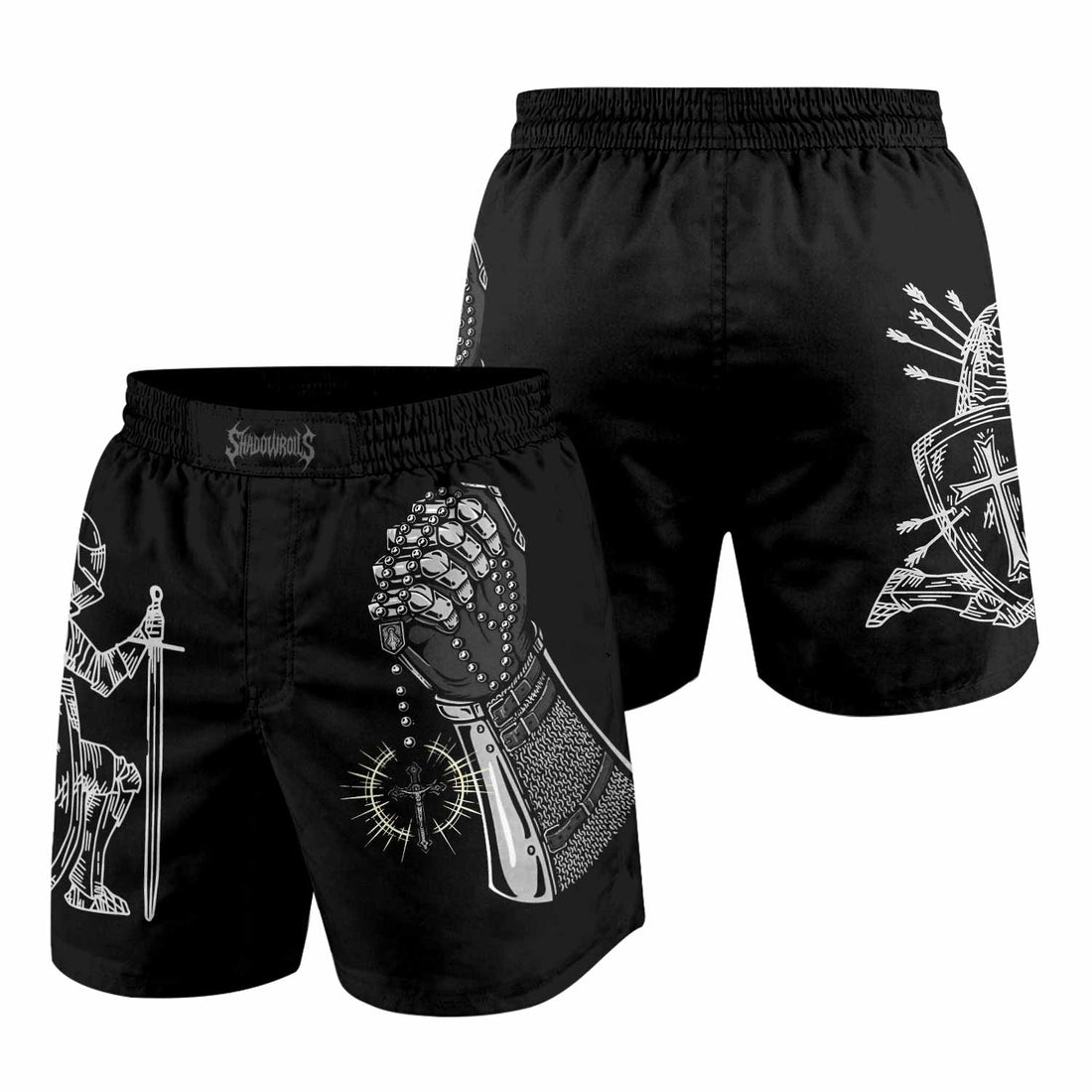 Give Me an Army Rosary Grappling Shorts - front and back view