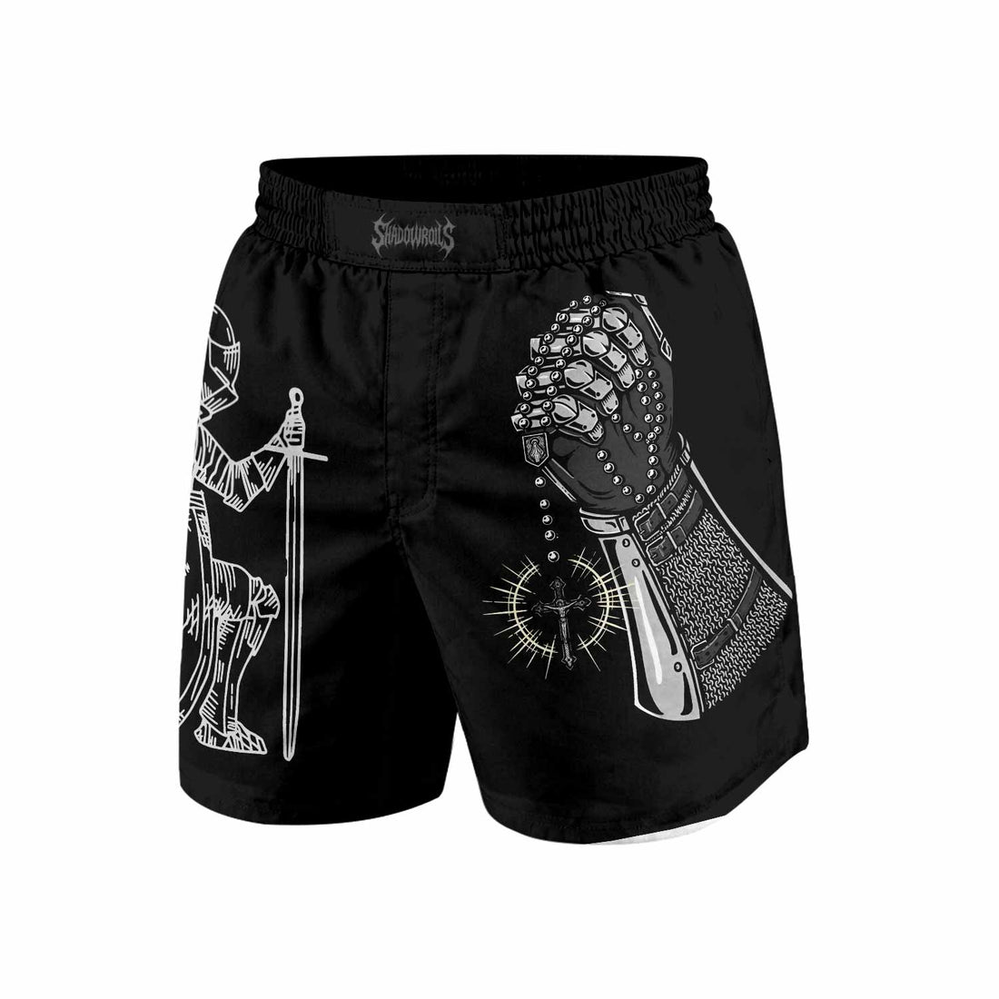 Give Me an Army Rosary Grappling Shorts - front and back view