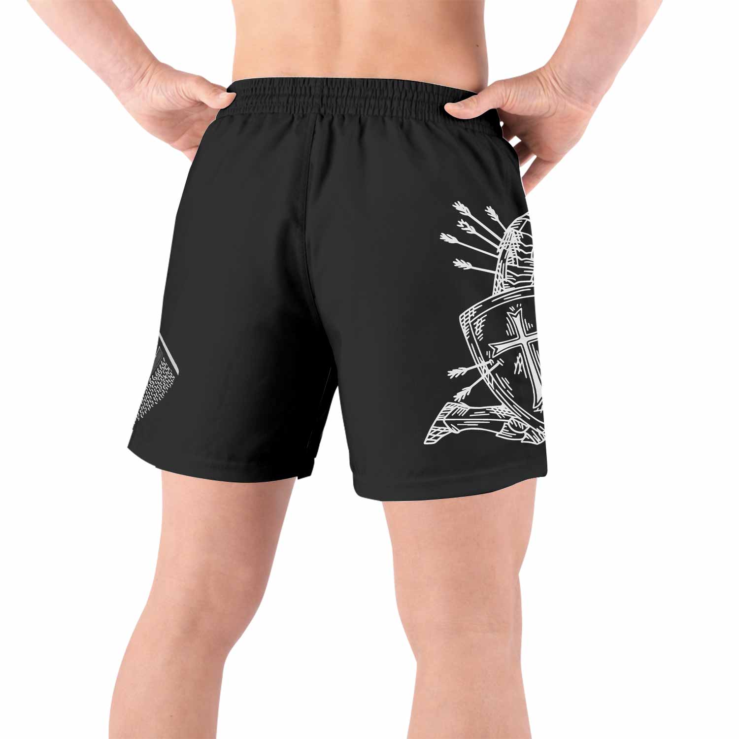 Give Me an Army Rosary Grappling Shorts - back view lifestyle