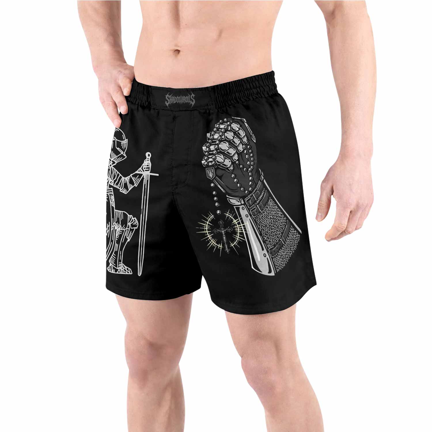Give Me an Army Rosary Grappling Shorts - front view lifestyle