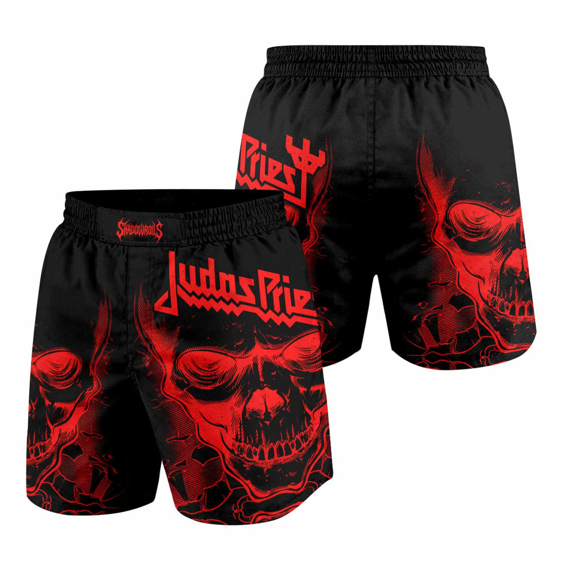 Judas Priest Skull Grappling Shorts - front and back view