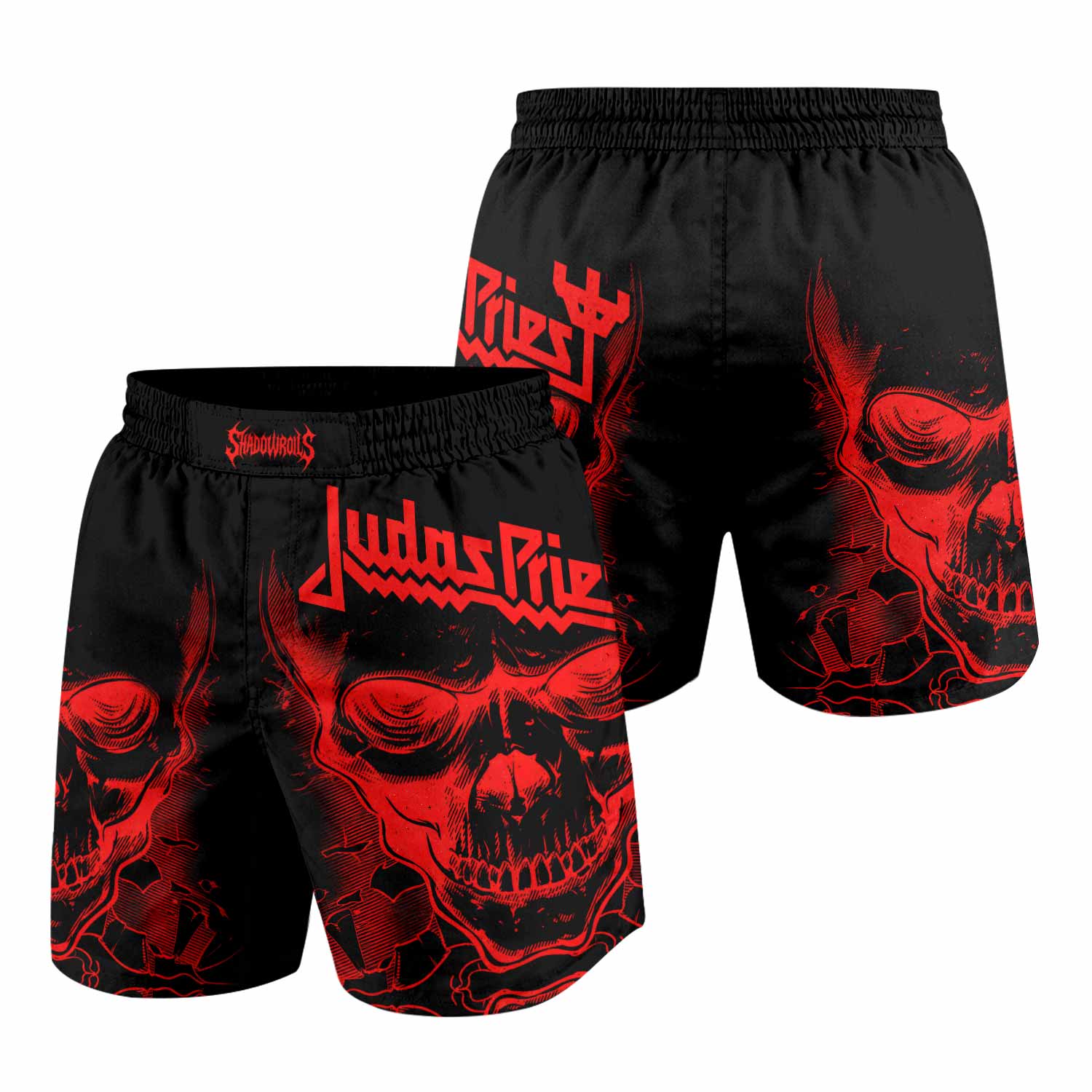 Judas Priest Skull Grappling Shorts - front and back view