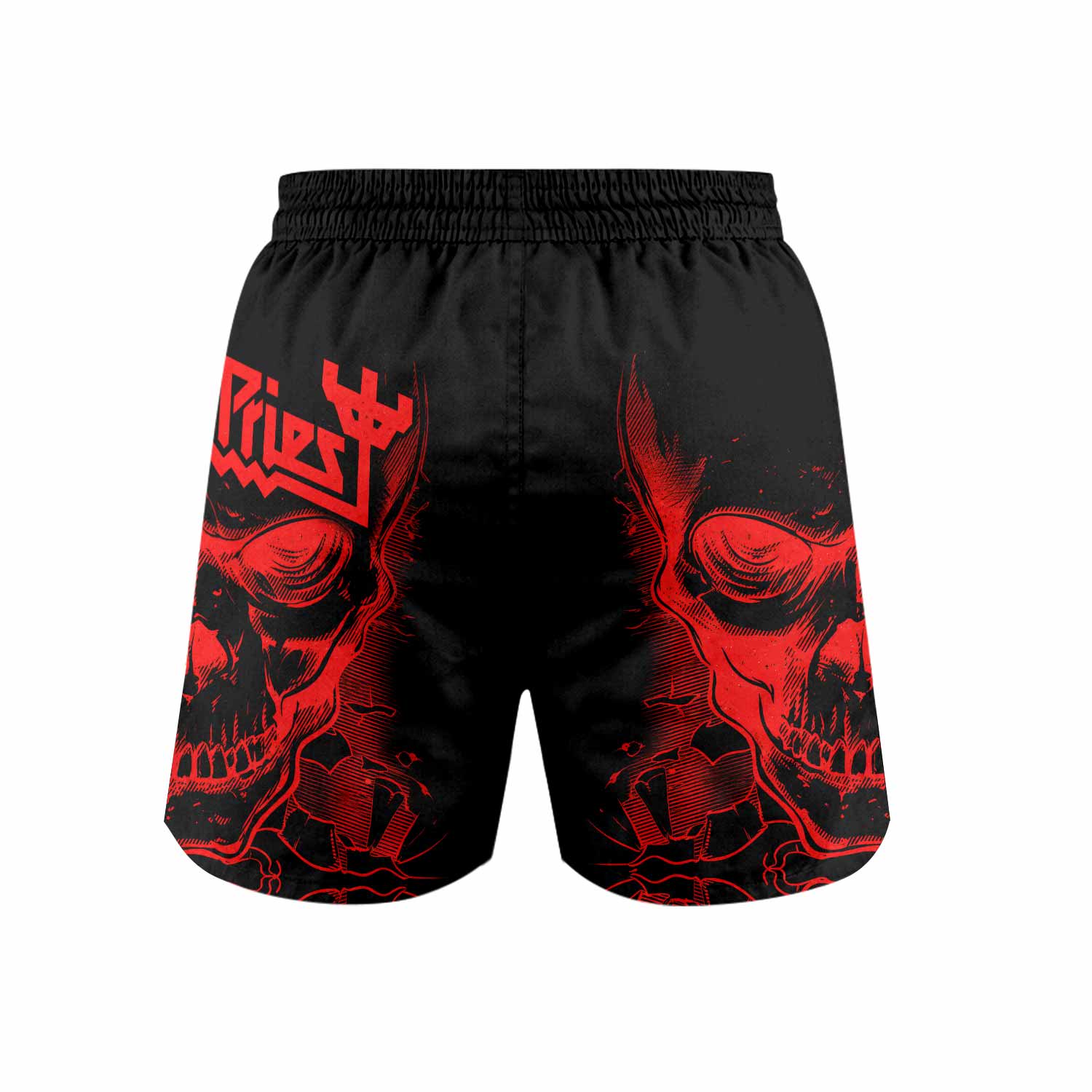 Judas Priest Skull Grappling Shorts - back view mockup