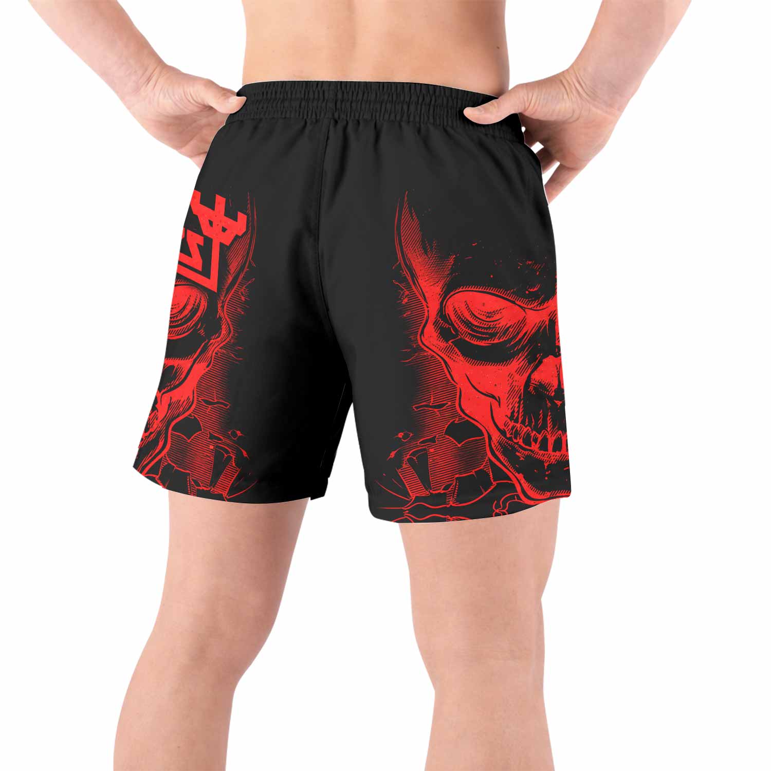 Judas Priest Skull Grappling Shorts - back view lifestyle