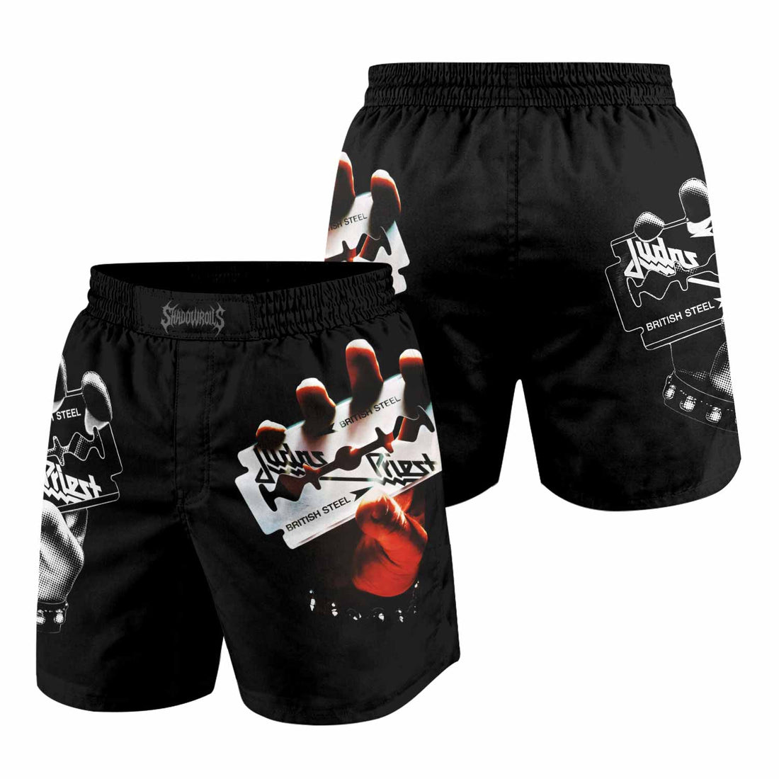 Judas Priest British Steel Grappling Shorts - front and back view