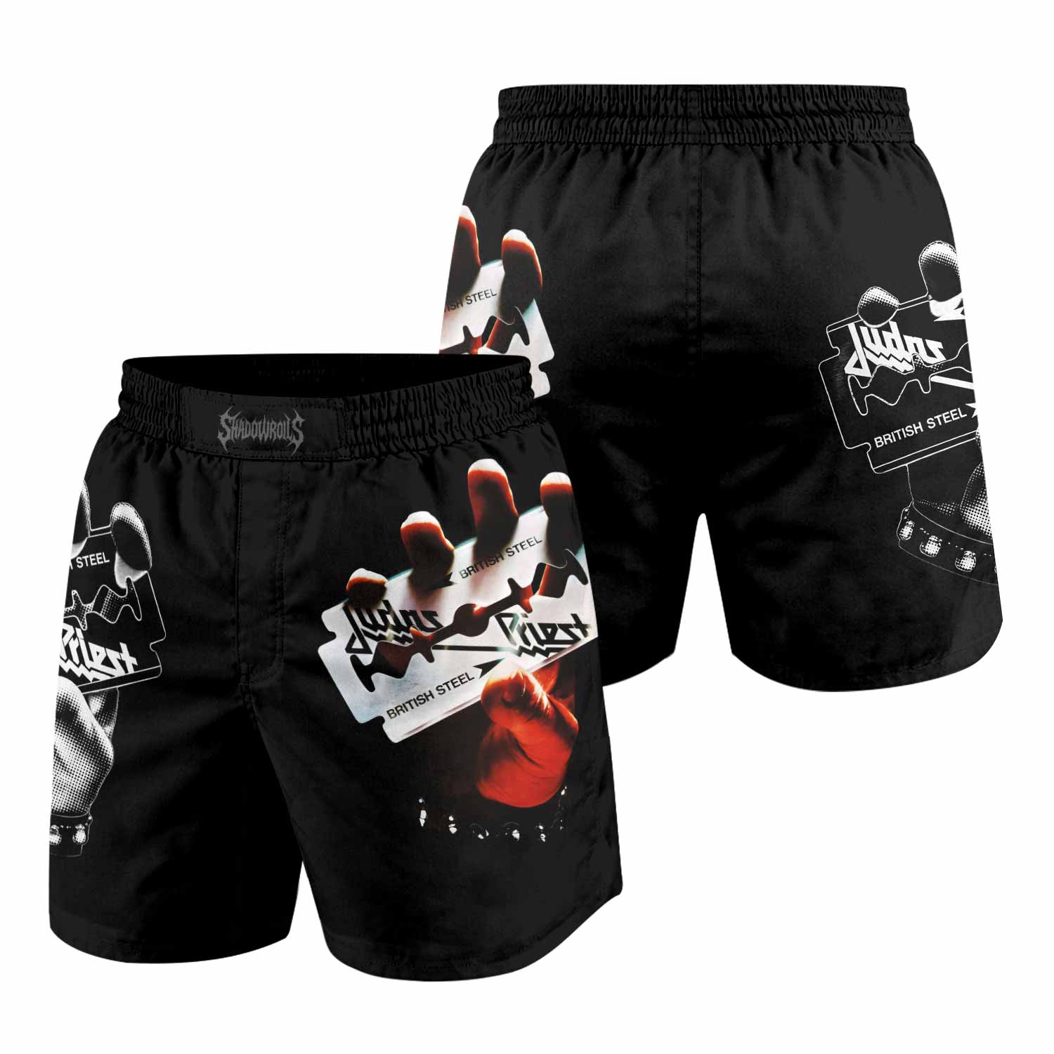 Judas Priest British Steel Grappling Shorts - front and back view