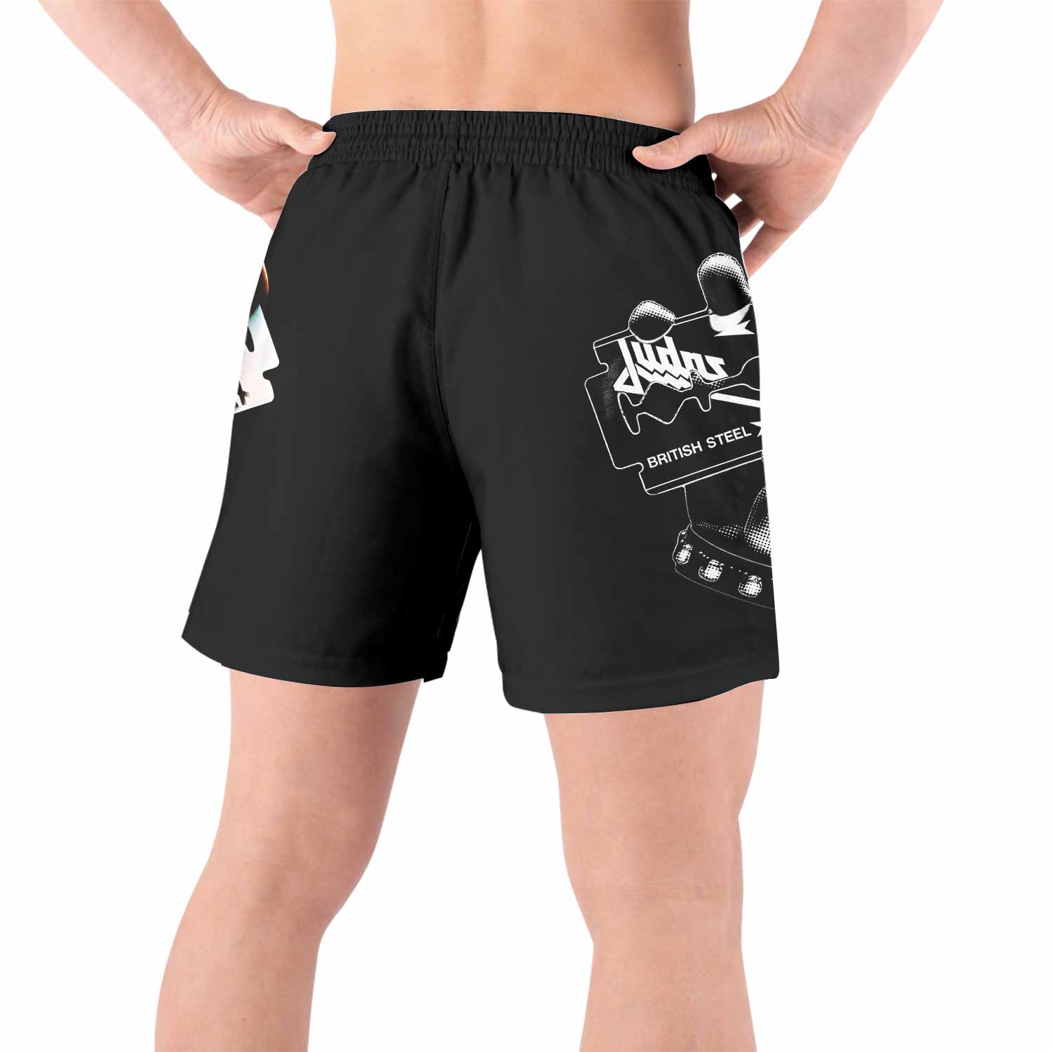 Judas Priest British Steel Grappling Shorts - back view lifestyle