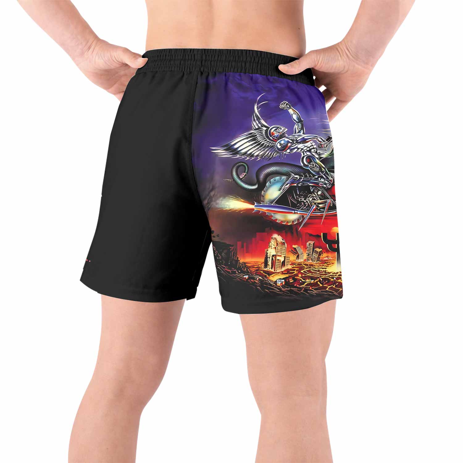 Judas Priest Painkiller Grappling Shorts - back view lifestyle