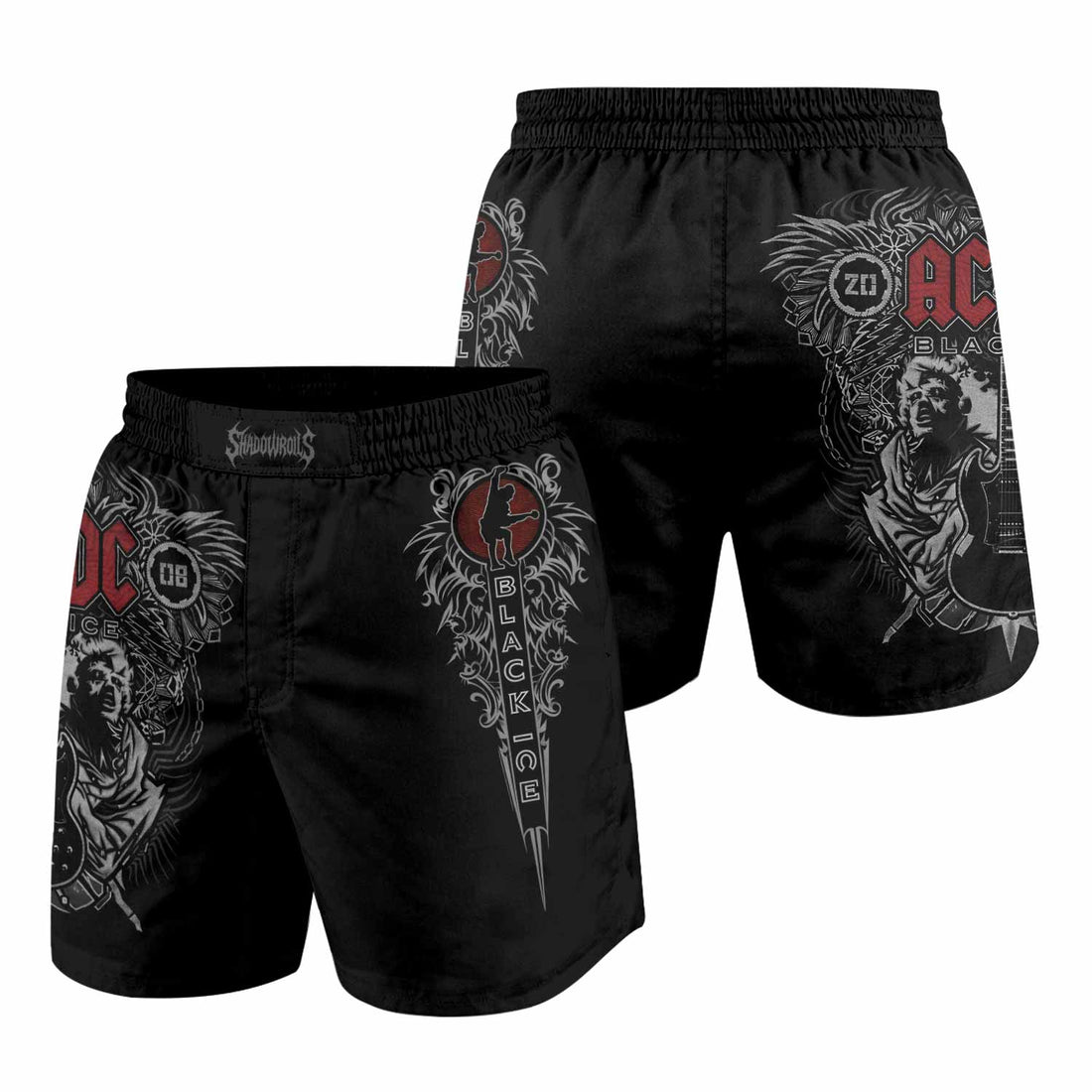 AC/DC Black Ice Grappling Shorts - front and back view