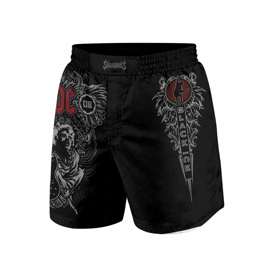 AC/DC Black Ice Grappling Shorts - front and back view